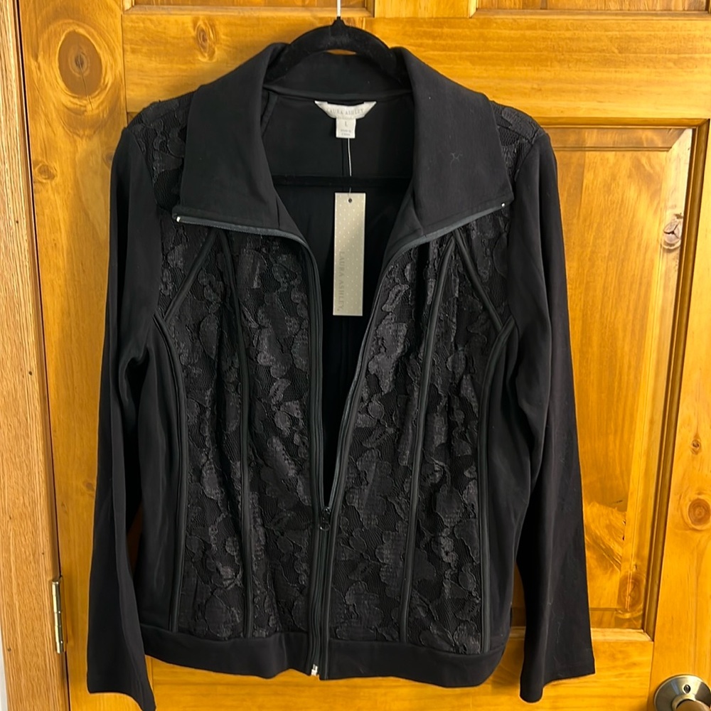 NWT Laura Ashley black jacket w lace accents size L